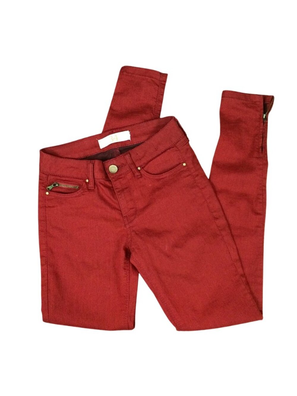 Zara Basic Dept Fire Red Skinny Jeans Zipper Leg